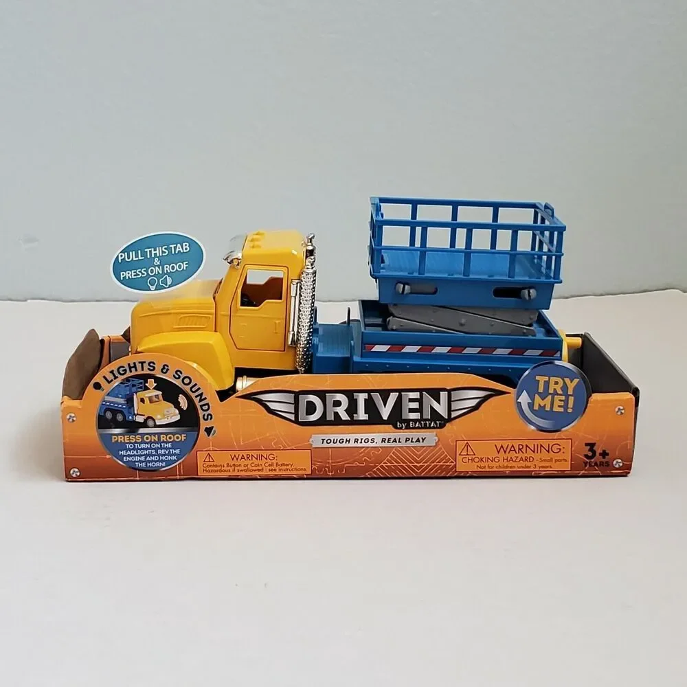 Toy Truck Micro Scissor Lift Truck with Basket, Light & Sound - Driven By Battat - Picture 1 of 6